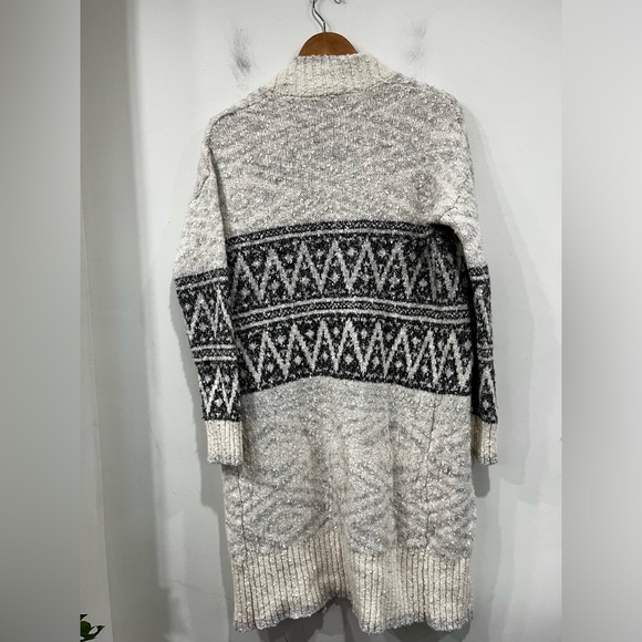 Joie Intarsia Long Wool Blend Open Cardigan in Grey Cream Oversized XS - Picture 7 of 9